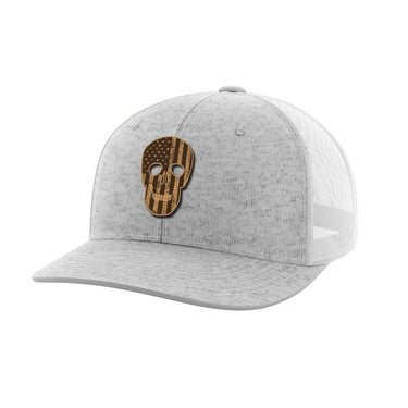 Skull Flag Leather Patch Hat Hat Greater Half Heather Grey/White